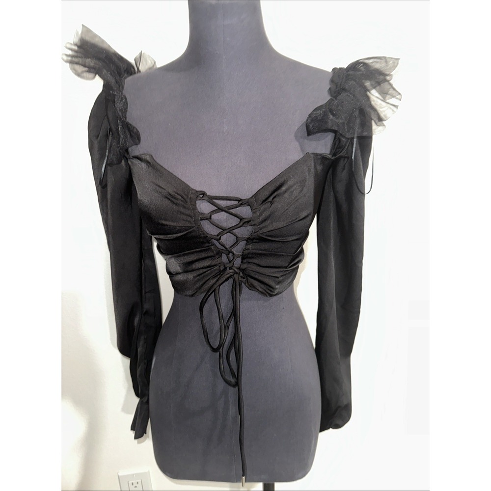Mable Corset Tie Front Top Top Ballon Long Sleeve Size‎ S